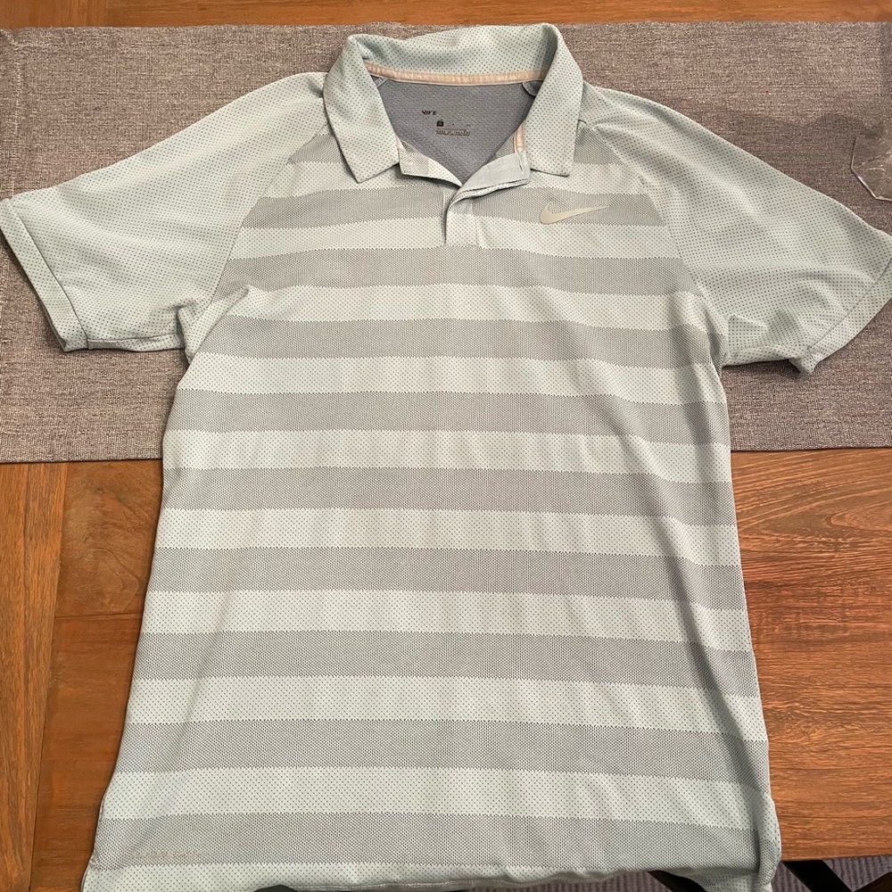 Nike Men's Light Gray Striped Polo Shirt